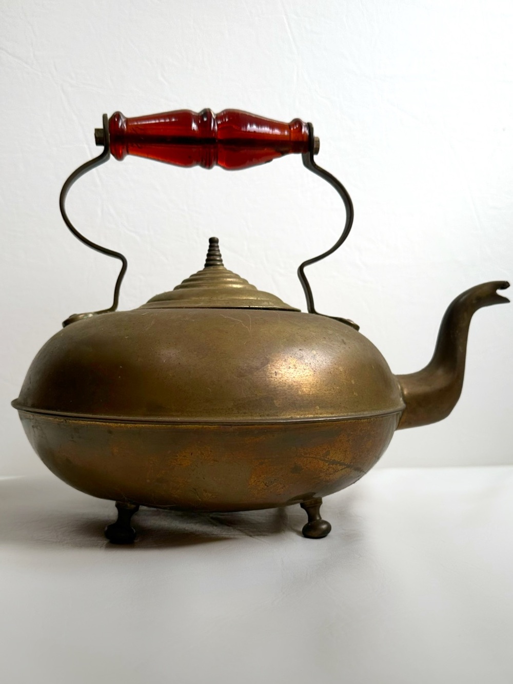 Antique Brass Teapot with Amber Glass Handle